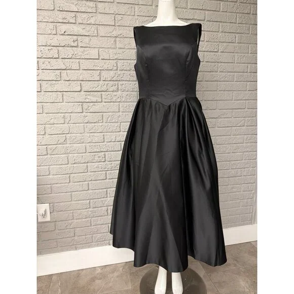 Audrey Women’s Black Pleated Drop Waist Backless Tulle Dress Size 8 - Picture 9 of 11